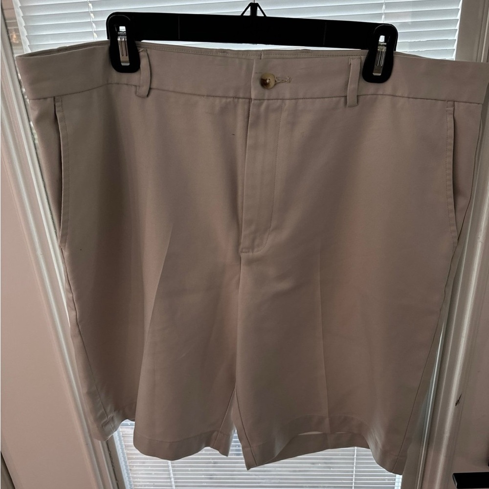 Old Money Coastal Flat Front Chino Shorts Mens Tan Khaki Cotton Blend